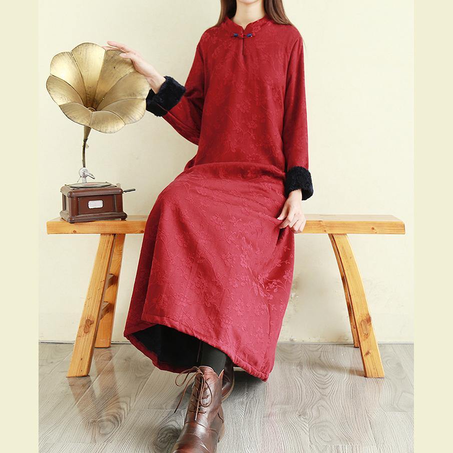 Bohemian embroidery linen winter clothes Work Outfits red Dress - Omychic