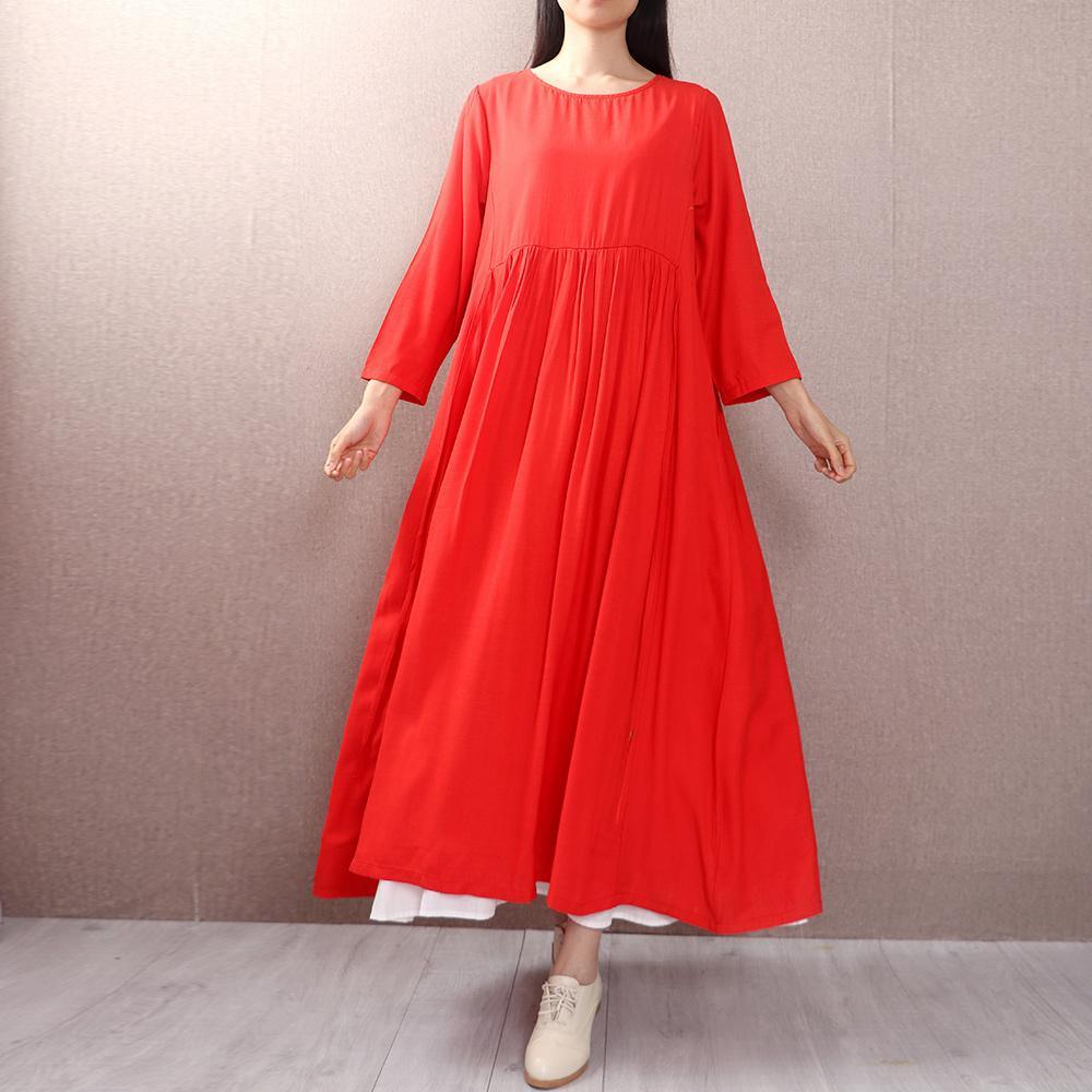 Bohemian high waist cotton quilting dresses Work red Maxi Dress autumn - Omychic