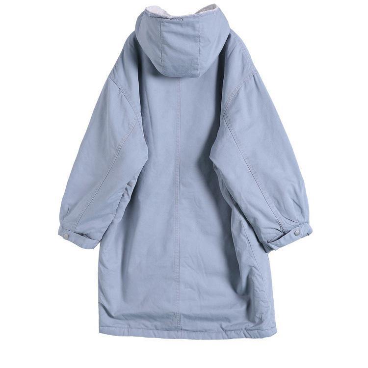 Bohemian hooded zippered cotton clothes Wardrobes light blue coats - Omychic