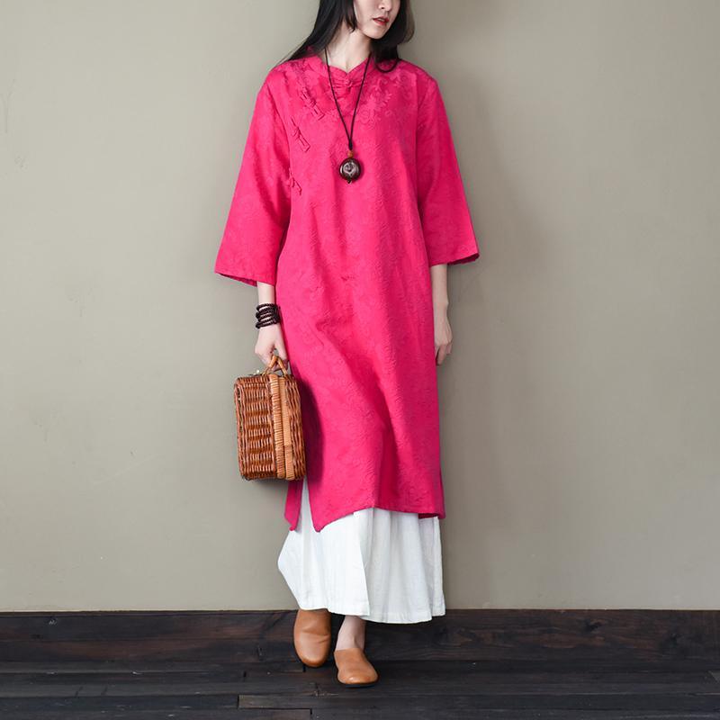 Bohemian jacquard cotton stand collar Wardrobes Tutorials rose Maxi Dress - Omychic