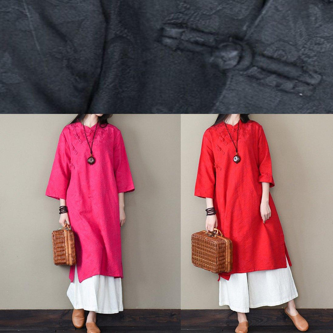 Bohemian jacquard cotton stand collar Wardrobes Tutorials rose Maxi Dress - Omychic