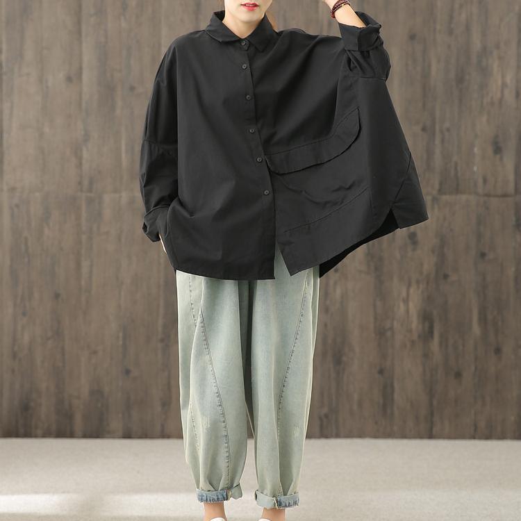 Bohemian lapel Button Down Blouse Fabrics black blouses - Omychic