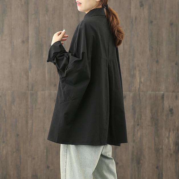 Bohemian lapel Button Down Blouse Fabrics black blouses - Omychic