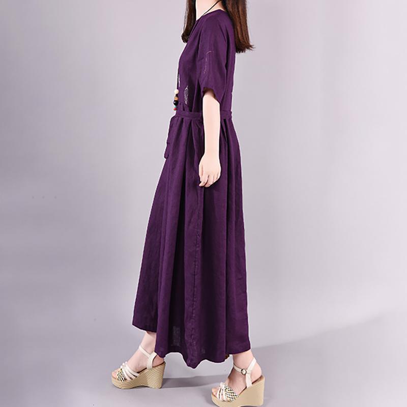 Bohemian linen dresses Boho Plant Embroidery Casual Elegant Charming Maxi Dress - Omychic