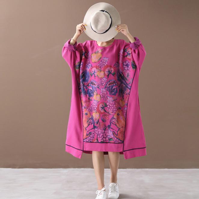 Bohemian low high design cotton prints tunic dress Fabrics rose red long Dresses - Omychic
