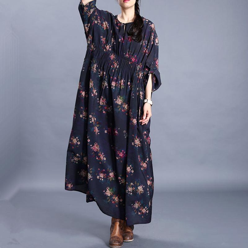 Bohemian o neck Batwing Sleeve dresses Photography navy print Traveling Dresses - Omychic