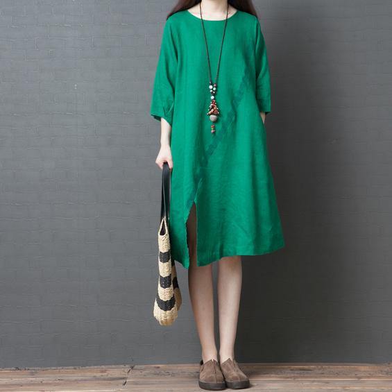 Bohemian o neck Cotton clothes Tutorials green front open Dress summer - Omychic