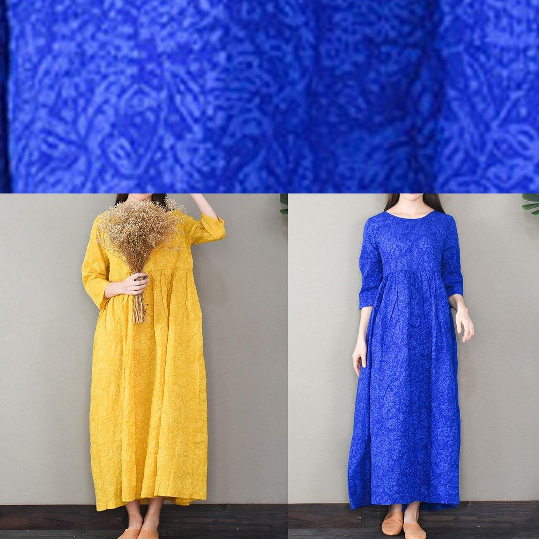 Bohemian o neck cotton high neck quilting clothes Work Outfits yellow long Dresses - Omychic