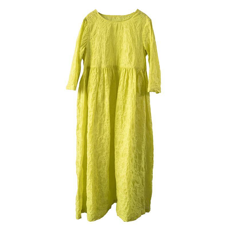 Bohemian o neck linen dress design yellow loose waist Dresses summer - Omychic