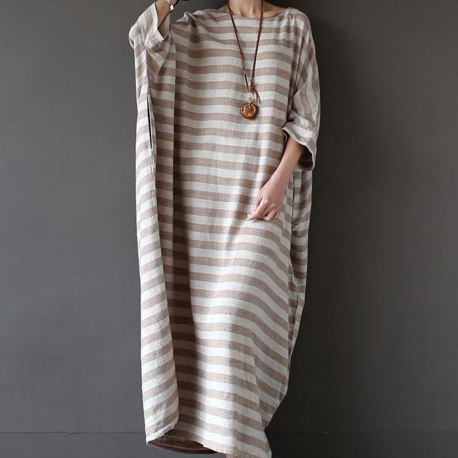 Bohemian o neck linen summerWardrobes Sewing striped Dresses - Omychic