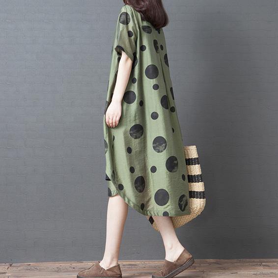 Bohemian o neck low high design quilting dresses Outfits green dotted Dress summer - Omychic