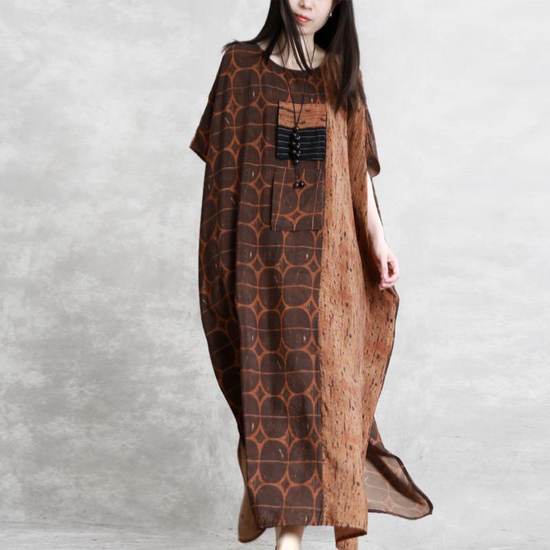 Bohemian o neck patchwork silk clothes For Women chocolate dotted Dress summer - Omychic