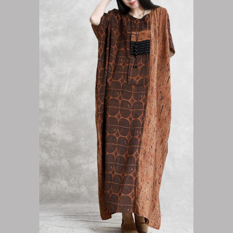Bohemian o neck patchwork silk clothes For Women chocolate dotted Dress summer - Omychic