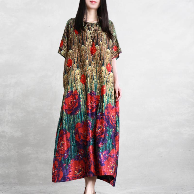 Bohemian o neck pockets chiffon Robes Casual Wardrobes yellow print Dress Summer - Omychic