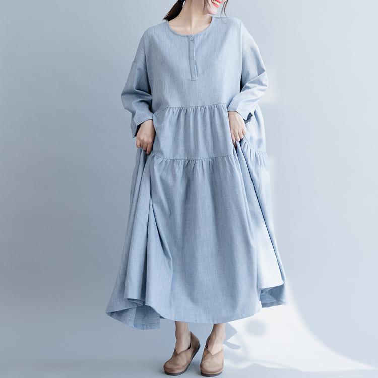 Bohemian o neck wrinkled cotton blended Robes Metropolitan Museum Neckline blue Art Dress spring - Omychic