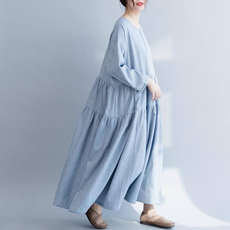 Bohemian o neck wrinkled cotton blended Robes Metropolitan Museum Neckline blue Art Dress spring - Omychic