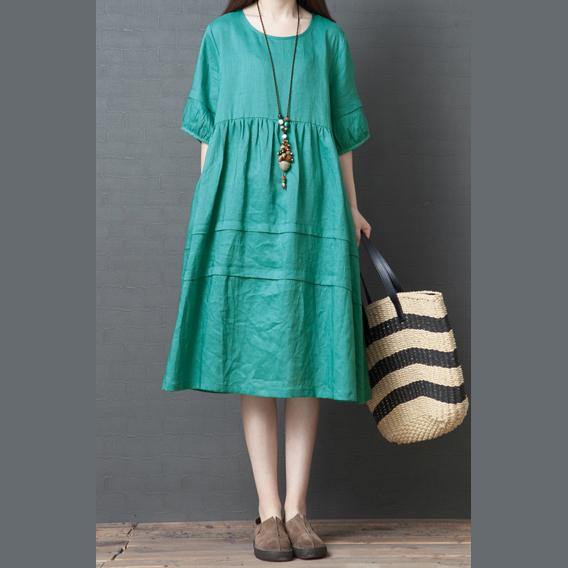 Bohemian patchwork linen clothes For Women Catwalk blue Dress summer - Omychic