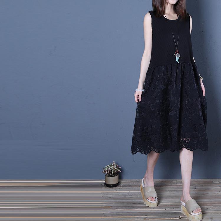 Bohemian patchwork linen clothes For Women design black Dresses summer - Omychic