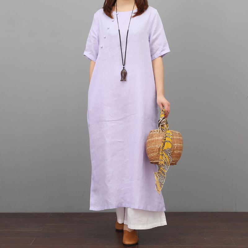 Bohemian side open linen clothes For Women Fashion Ideas light purple Dress summer - Omychic