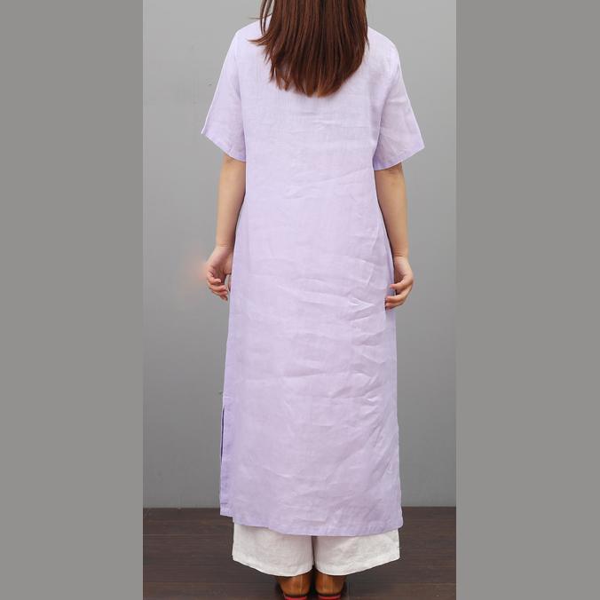 Bohemian side open linen clothes For Women Fashion Ideas light purple Dress summer - Omychic