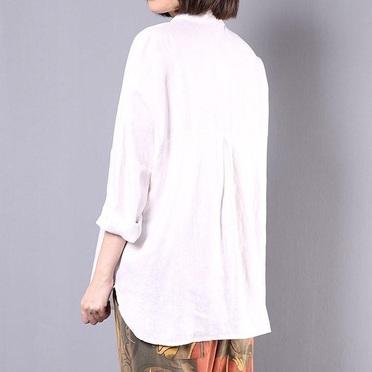 Bohemian side open linen tops women blouses Cotton white patchwork color shirts fall - Omychic
