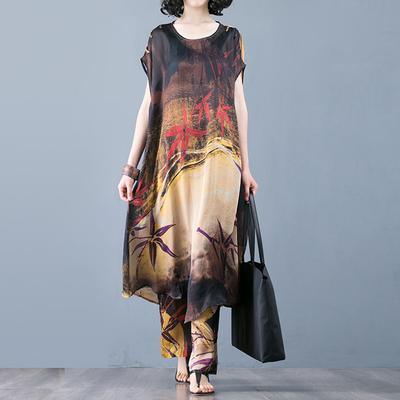 Bohemian silk dresses Korea Fashion Loose Printed Two Piece Set - Omychic