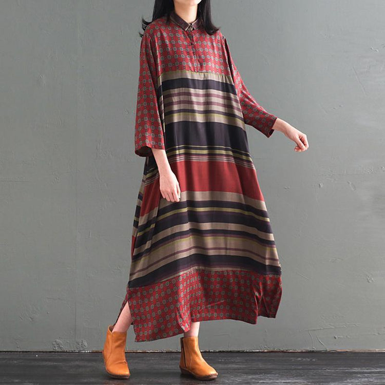 Bohemian silk quilting dresses Mom Loose Stripe Retro Maxi Dress With Vest - Omychic