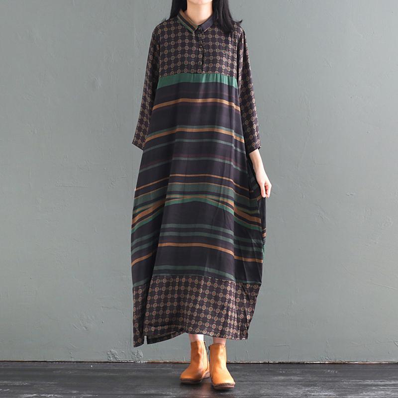 Bohemian silk quilting dresses Mom Loose Stripe Retro Maxi Dress With Vest - Omychic
