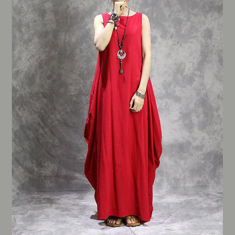 Bohemian sleeveless linen clothes stylish Shape red cotton robes Dresses summer - Omychic