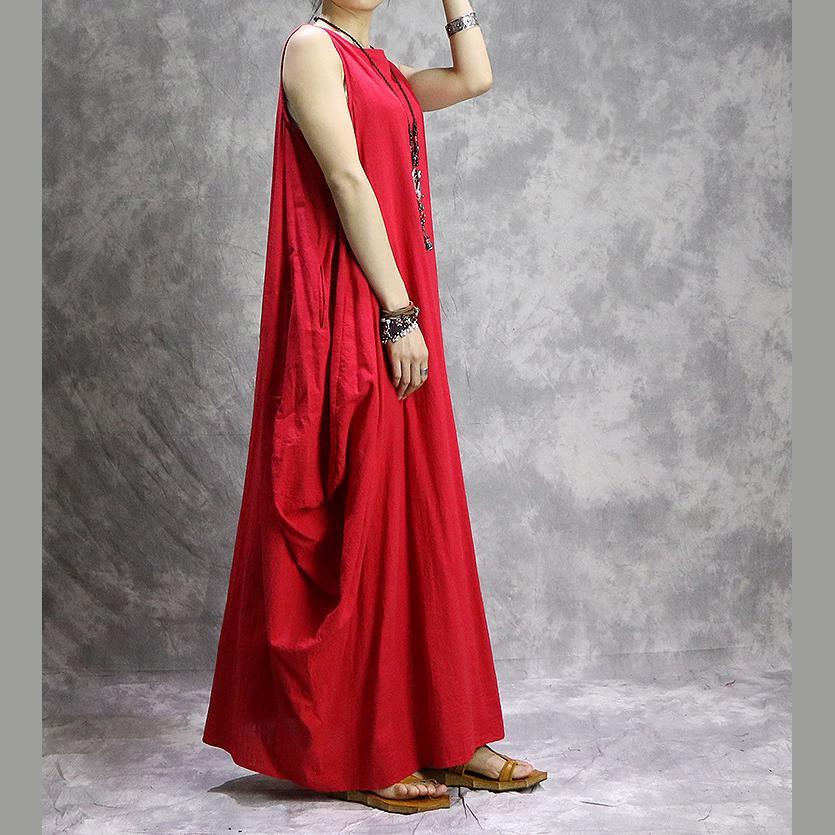 Bohemian sleeveless linen clothes stylish Shape red cotton robes Dresses summer - Omychic