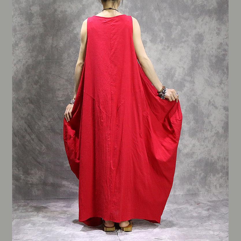 Bohemian sleeveless linen clothes stylish Shape red cotton robes Dresses summer - Omychic