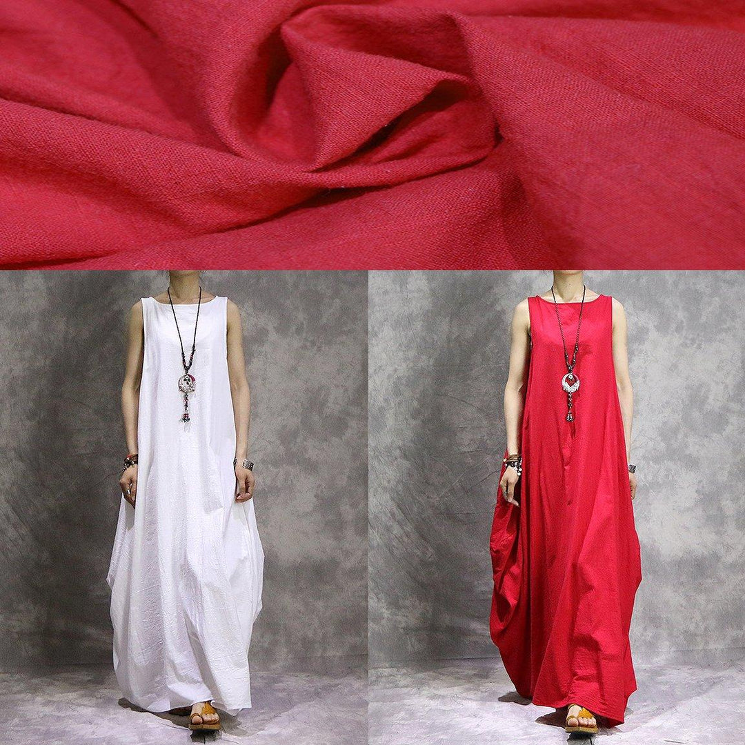 Bohemian sleeveless linen clothes stylish Shape red cotton robes Dresses summer - Omychic