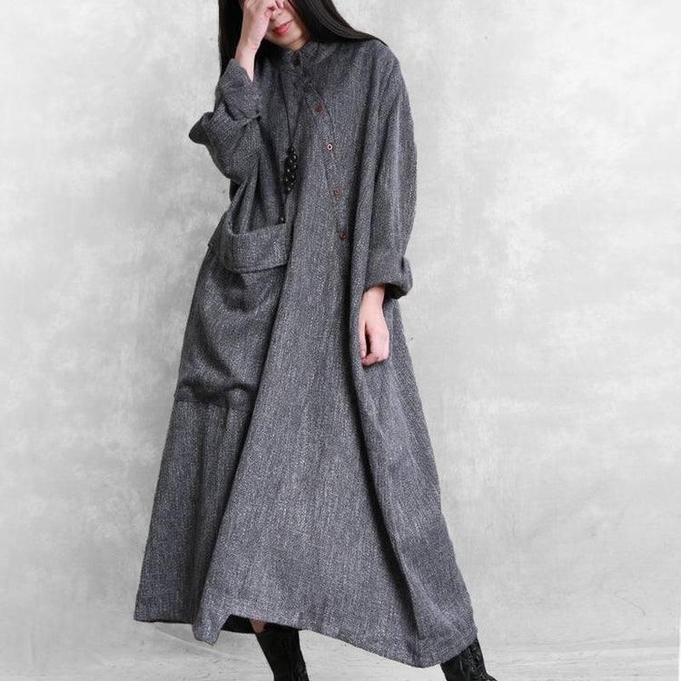 Bohemian stand collar asymmetric linen clothes For Women Online Shopping gray Dresses - Omychic