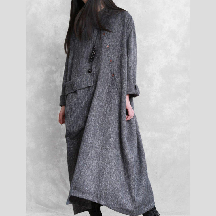 Bohemian stand collar asymmetric linen clothes For Women Online Shopping gray Dresses - Omychic