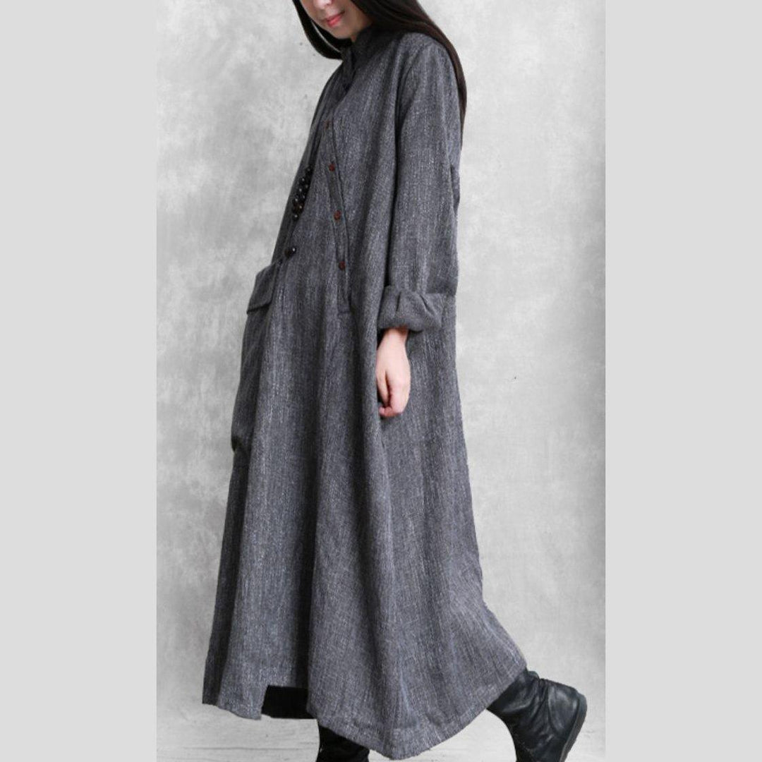 Bohemian stand collar asymmetric linen clothes For Women Online Shopping gray Dresses - Omychic