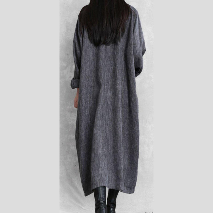 Bohemian stand collar asymmetric linen clothes For Women Online Shopping gray Dresses - Omychic