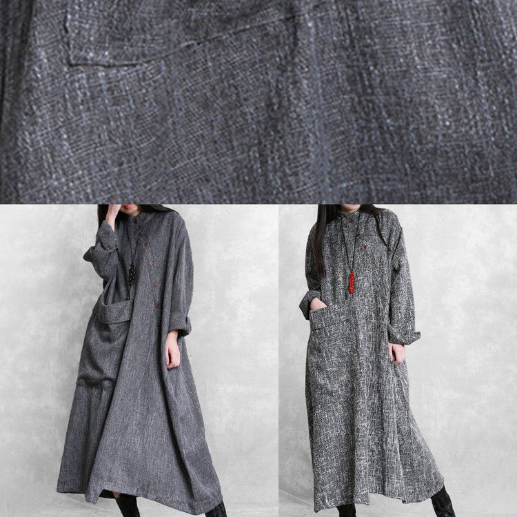 Bohemian stand collar asymmetric linen clothes For Women Online Shopping gray Dresses - Omychic