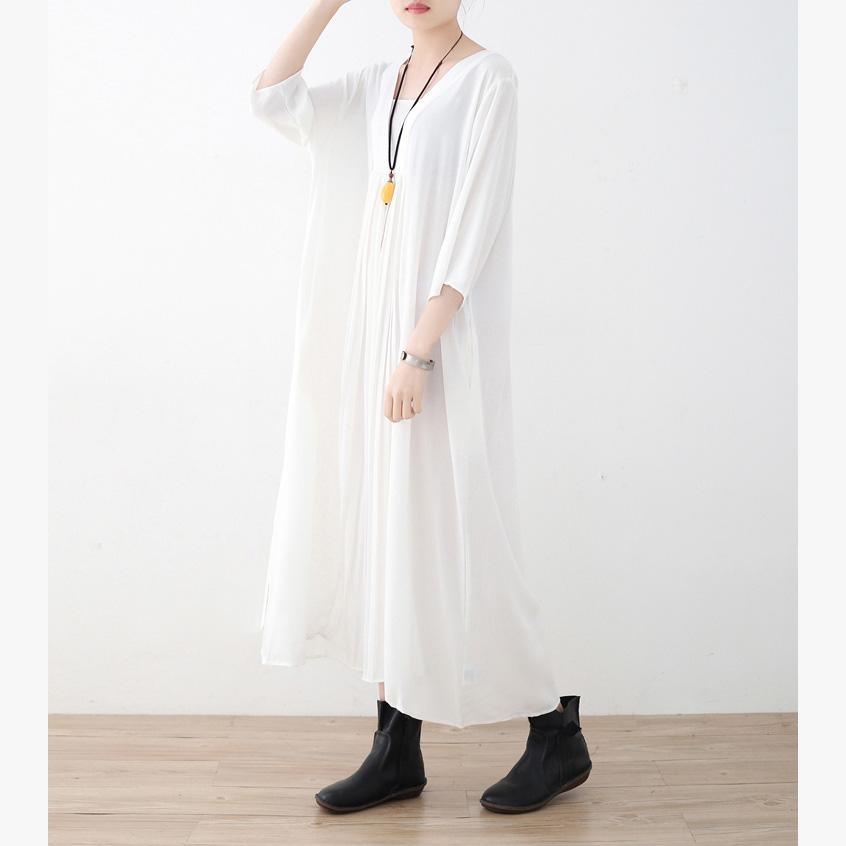 Bohemian white chiffon clothes For Women 18th Century Inspiration Square Collar wrinkled Maxi  Dresses - Omychic