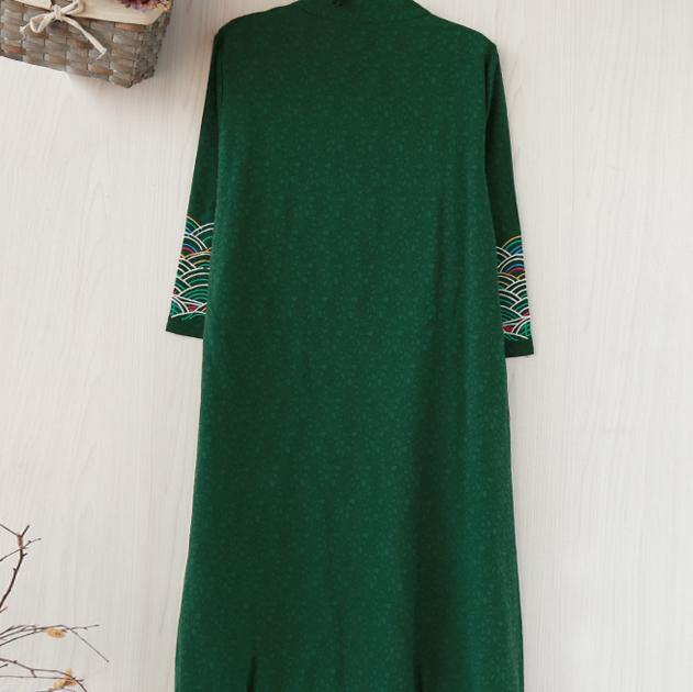 Bohemian wrinkled linen cotton winter dress Catwalk black embroidery Dress - Omychic