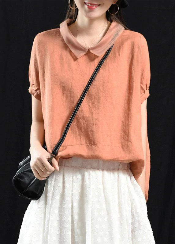 Bohemian Khaki Patchwork Turn-down Collar Summer Short Sleeve Top - Omychic