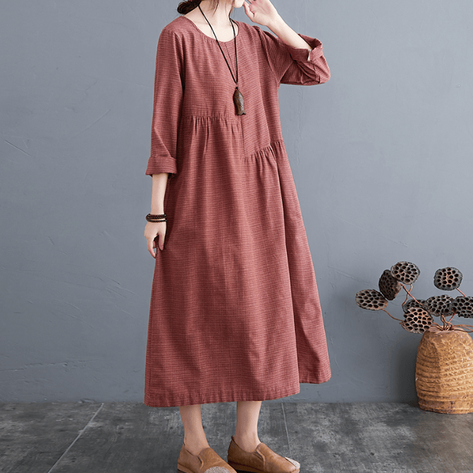 Bohemian O Neck Cinched Spring Dresses Photography Red Plus Size Dress - Omychic