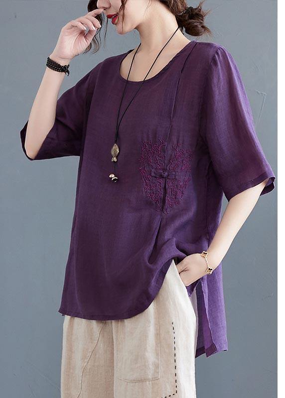 Boho  Purple low high design Linen Shirt Top Summer - Omychic