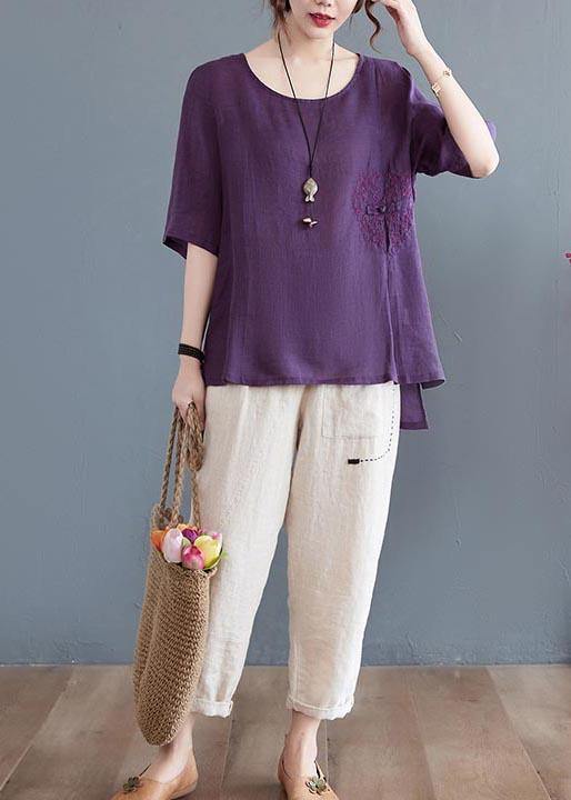 Boho  Purple low high design Linen Shirt Top Summer - Omychic