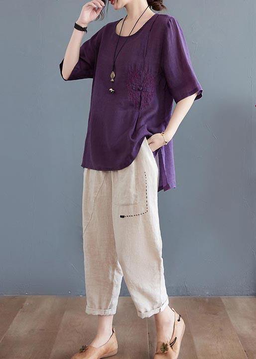 Boho  Purple low high design Linen Shirt Top Summer - Omychic