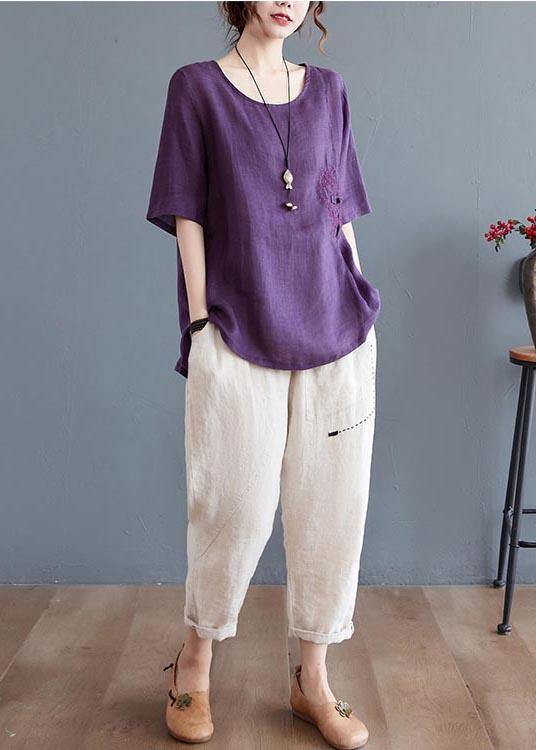 Boho  Purple low high design Linen Shirt Top Summer - Omychic