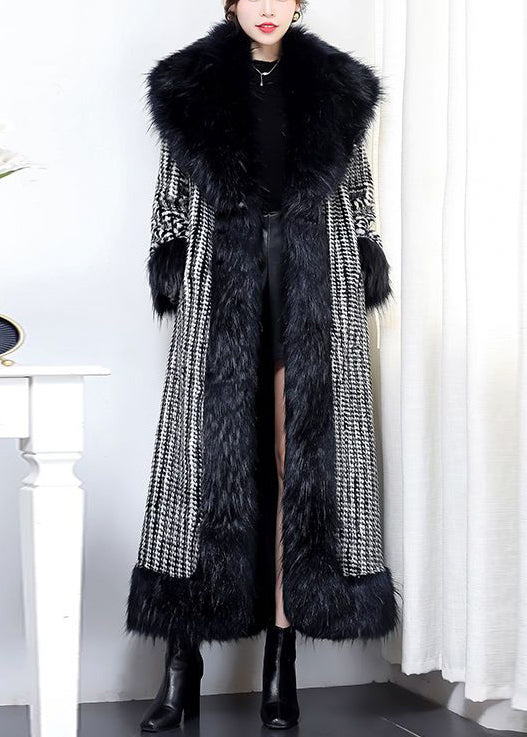 Boho Black Fur Collar Patchwork Warm Faux Leather And Fur Trench Winter