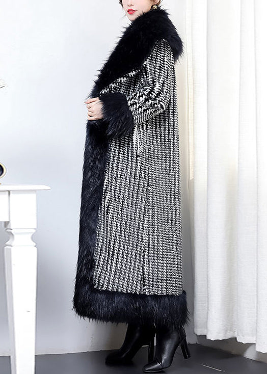 Boho Black Fur Collar Patchwork Warm Faux Leather And Fur Trench Winter