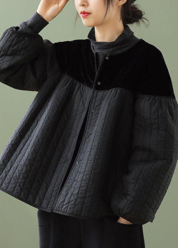 Boho Black O-Neck Button Patchwork Winter Jackets Long sleeve - Omychic
