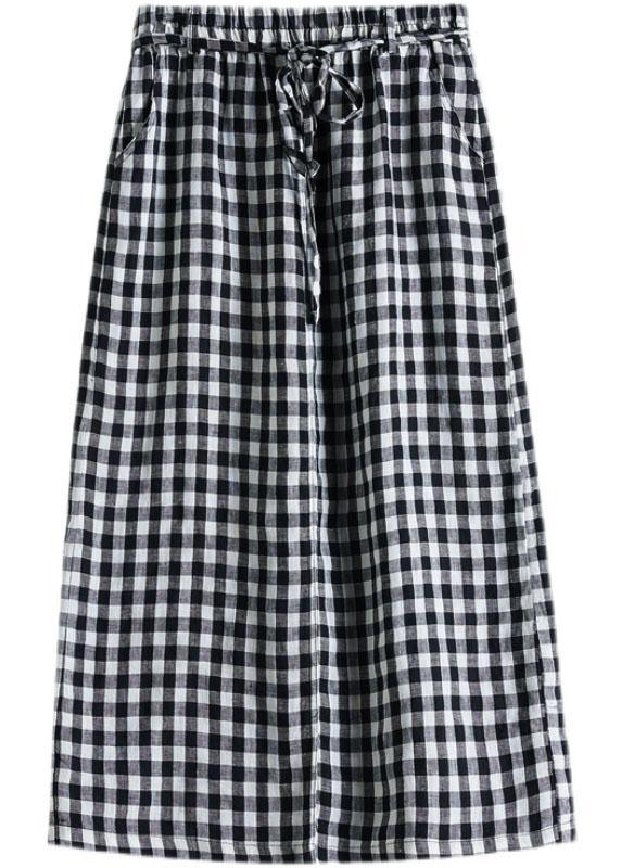 Boho Black Plaid Pockets Fall Tie Waist Skirt - Omychic