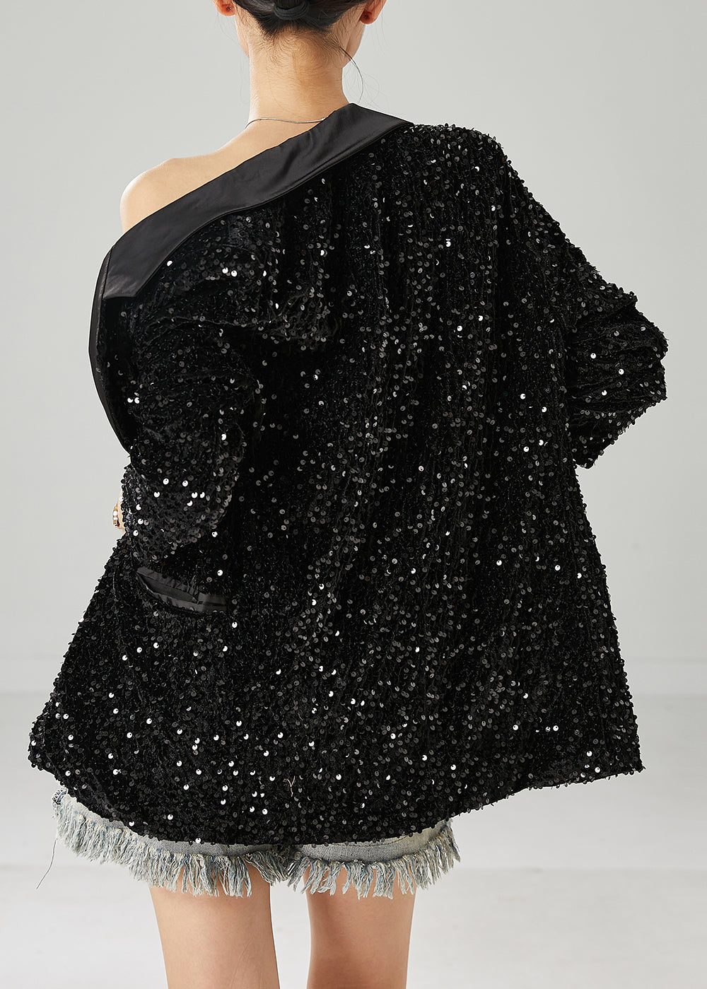 Boho Black Sequins Double Breast Jackets Spring